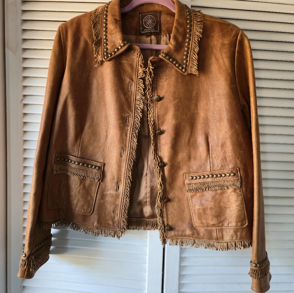 Double D Ranch Yoakum Texas Tan Leather Jacket with Fringe